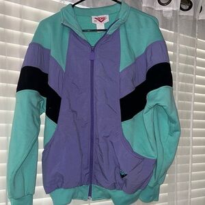 80’s vintage blue, purple, and black windbreaker jacket.